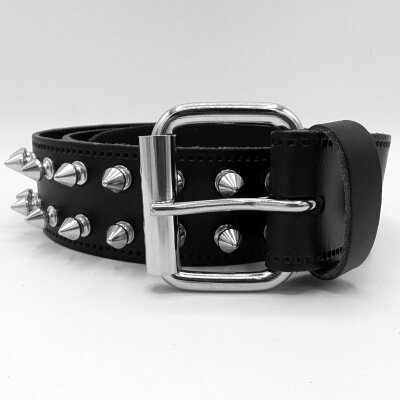 Nietengürtel - Gürtel mit silbernen Killernieten - 2-Reihig - B028 - Echtleder - black L