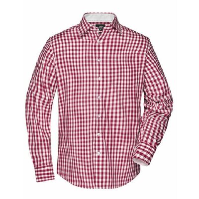 James & Nicholson - Men´s Checked Shirt (JN617) - bordeaux / white