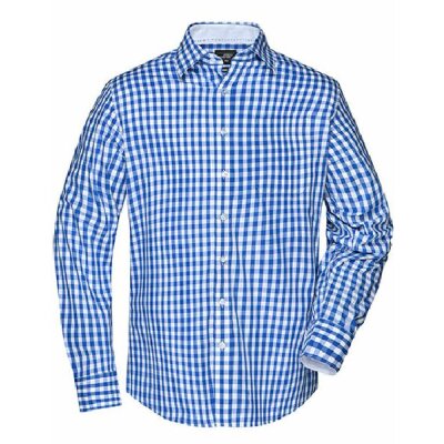 James & Nicholson - Men´s Checked Shirt (JN617) -  royal / white   XL