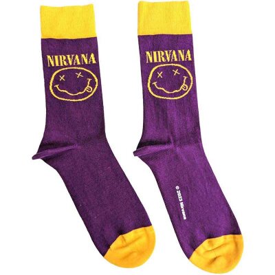 Nirvana -  Unisex Ankle Socks - Yellow Happy Face - purple
