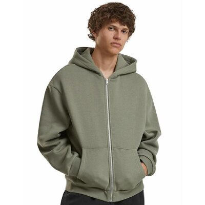 Build Your Brand - Fluffy Zip Hoodie (BY285) - pale olive