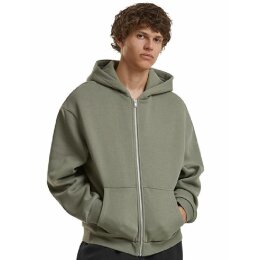 Build Your Brand - Fluffy Zip Hoodie (BY285) - pale olive L