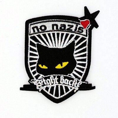 No Nazis - Fight Back - Black Cat - Logo - gestickter Patch (Aufnäher)