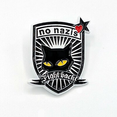 No Nazis - Fight Back - Black Cat - Logo - Pin