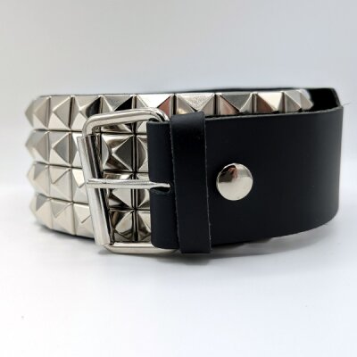 Nietengürtel - Gürtel mit silbernen Pyramidennieten - 4-Reihig - B022 - Echtleder - black