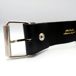 Nietengürtel - Gürtel mit silbernen Pyramidennieten - 4-Reihig - B022 - Echtleder - black M