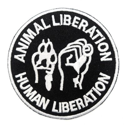 Animal Liberation - weiß auf schwarz - gestickter Patch (Aufnäher)