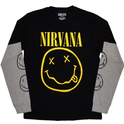 Nirvana - Yellow Happy Face - black/grey - Layered Longsleeve T-Shirt