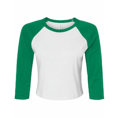 Bella + Canvas - 1200 - Womens Micro Rib 3/4 Raglan Baby Tee - White / Kelly Green