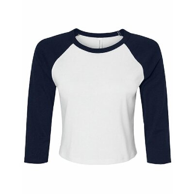 Bella + Canvas - 1200 - Womens Micro Rib 3/4 Raglan Baby Tee - White / Navy