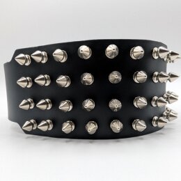 Nietengürtel - Gürtel mit silbernen Killernieten - 4-Reihig - B031 - Echtleder - black