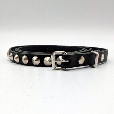 Nietengürtel - Gürtel mit silbernen Spitznieten - 1-Reihig - B001- Echtleder - black