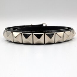 Nietengürtel - Gürtel mit silbernen Pyramidennieten - 1-Reihig - B017 - Echtleder - black S