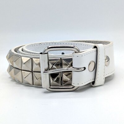 Nietengürtel - Gürtel mit silbernen Pyramidennieten - 2-Reihig - G0045a-1 - veganes Leder - white