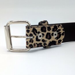 Nietengürtel - Gürtel mit silbernen Spitznieten - 2-Reihig - TG666SN - veganes Leder - beige leopard L