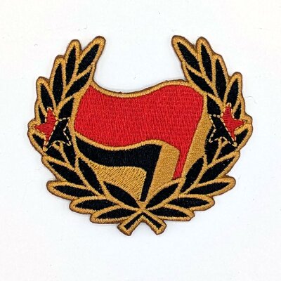 Antifa - Lorbeer Kranz - gold - gestickter Patch (Aufnäher)