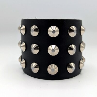 Armband mit silbernen Spitznieten - 3-Reihig - WB003 - Echtleder schwarz