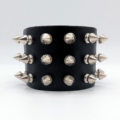 Armband mit silbernen Killernieten - 3-Reihig - WB017 - Echtleder schwarz