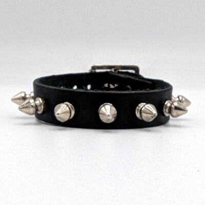 Armband mit silbernen Killernieten - 1-Reihig - WB015 - Echtleder schwarz