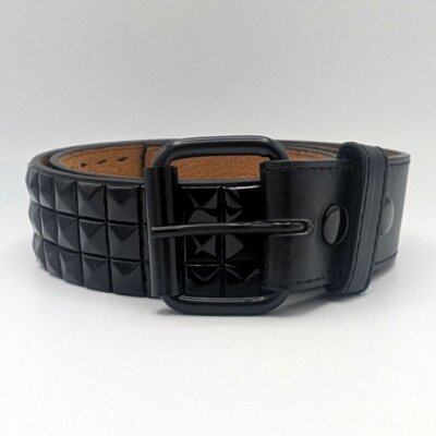Nietengürtel - Gürtel mit kleinen schwarzen Pyramidennieten - 3-Reihig -  G0016J-1 - veganes Leder - black