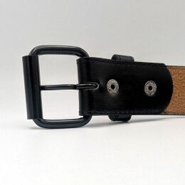 Nietengürtel - Gürtel mit kleinen schwarzen Pyramidennieten - 3-Reihig -  G0016J-1 - veganes Leder - black XL