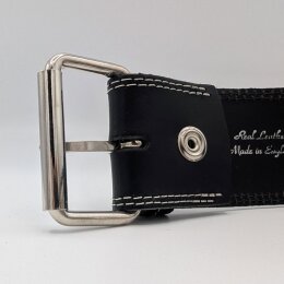 Nietengürtel - Gürtel mit silbernen Pyramidennieten und Stitching  - 2-Reihig - B359 - Echtleder - black