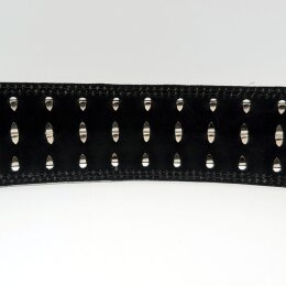 Nietengürtel - Gürtel mit silbernen Pyramidennieten und Stitching  - 2-Reihig - B359 - Echtleder - black S