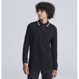 Just Hoods - Long Sleeve Tipped 100 Polo - JP103 - oxford navy / white S