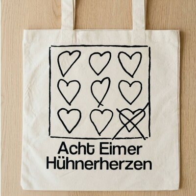 Acht Eimer Hühnerherzen - Logo Herzne - Tote Bag / Jutetasche - natur