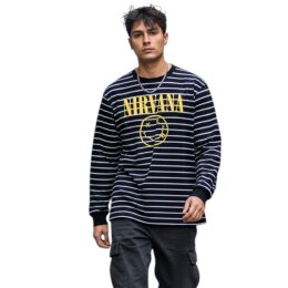 Nirvana - Yellow Happy Face Striped - black/white - Longsleeve T-Shirt