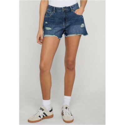 Urban Classics - TB8193 - Ladies Destroyed Denim Shorts - mid deep blue washed