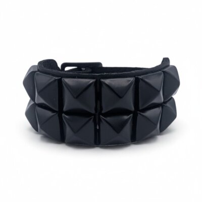 Armband mit schwarezn Pyramidennieten - 2-Reihig - WB009A - Echtleder schwarz
