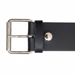 Nietengürtel - Gürtel mit silbernen Killernieten und Kette - 3-Reihig - B035 - Echtleder - black