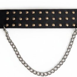 Nietengürtel - Gürtel mit silbernen Killernieten und Kette - 3-Reihig - B035 - Echtleder - black