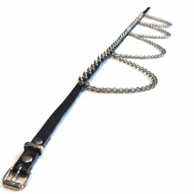 Nietengürtel - Gürtel mit silbernen Killernieten und Kette - 1-Reihig - B032 - Echtleder - black