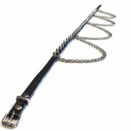 Nietengürtel - Gürtel mit silbernen Killernieten und Kette - 1-Reihig - B032 - Echtleder - black