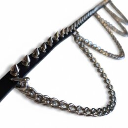 Nietengürtel - Gürtel mit silbernen Killernieten und Kette - 1-Reihig - B032 - Echtleder - black