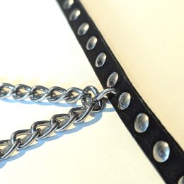 Nietengürtel - Gürtel mit silbernen Killernieten und Kette - 1-Reihig - B032 - Echtleder - black