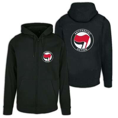 Antifascist Action - Pocket- und Backprint - red/black - Kapuzenzipper - black