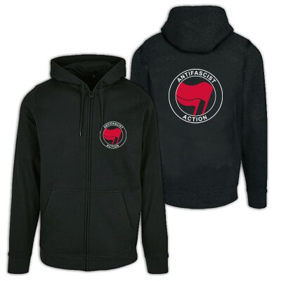 Antifascist Action - Pocket- und Backprint - red/red - Kapuzenzipper - black
