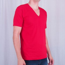 American Apparel - Fine Jersey V-Neck T-Shirt - red